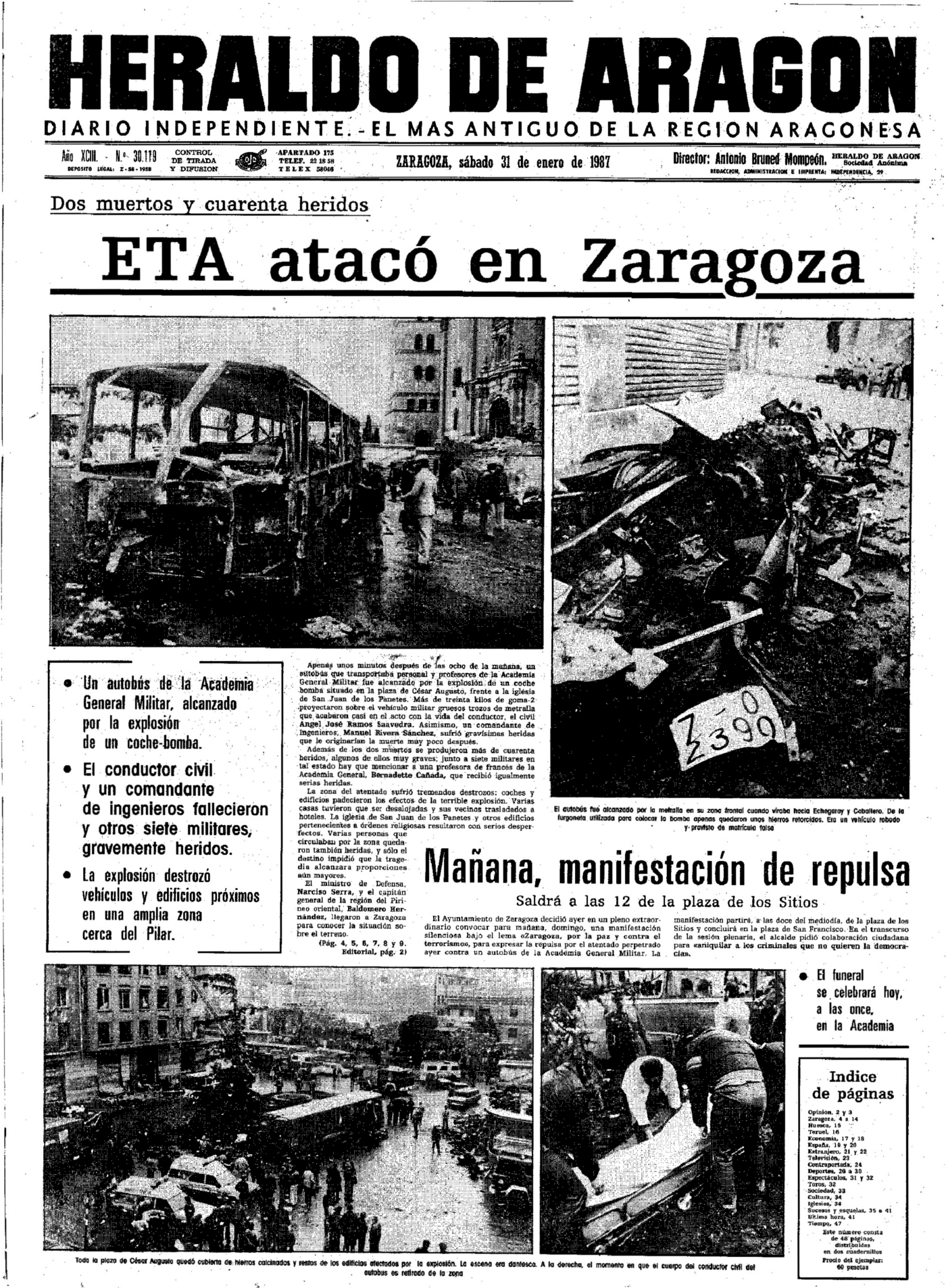 Portada de HERALDO DE ARAGÓN del 31 de enero de 1987